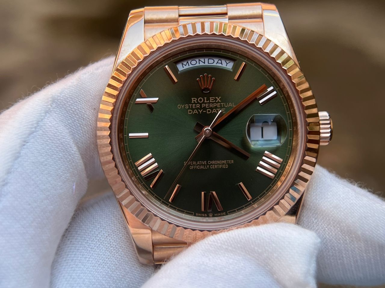 DayDate 228235 40mm QF 1:1 Green Dial Roman Markers wrap 18K Rose gold (Heavy version) - Image 2