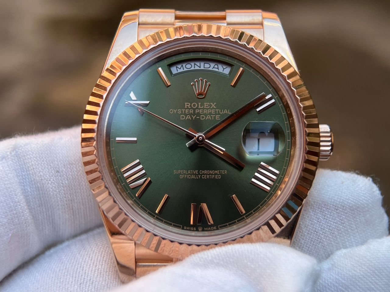 DayDate 228235 40mm QF 1:1 Green Dial Roman Markers wrap 18K Rose gold (Heavy version) - Image 8