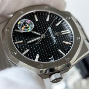 Royal Oak 41mm 15500 SS APSF 1:1 Best Edition Black Textured Dial on Rubber strap A4302 Super Clone V2 free sprung